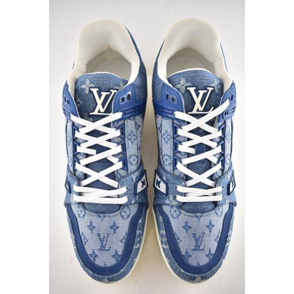 Louis Vuitton Blue Denim Monogram LV Logo Low Top Trainer Sneaker UK 9 US 10 11 - Picture 9 of 13